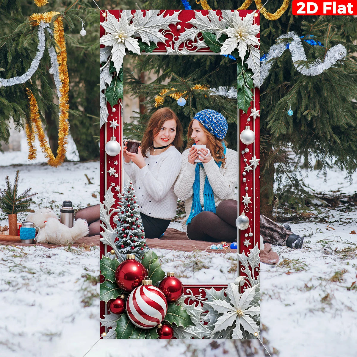 Moldura de Selfie Plana 2D com Tema Natalino 180 cm*altura:90cm Placa Moldura para Foto Personalizada