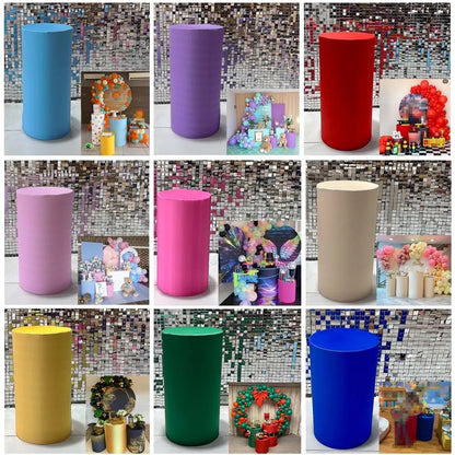 Conjunto de 1 capas cilíndricas para pedestal de cilindro rosa para festa, elastano