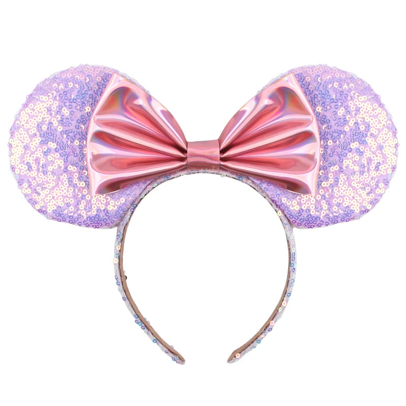 Tiara de orelhas de Disney iluminada de luxo com laço piscante e estampa de bolinhas