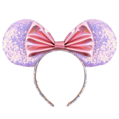 Tiara de orelhas de Disney iluminada de luxo com laço piscante e estampa de bolinhas