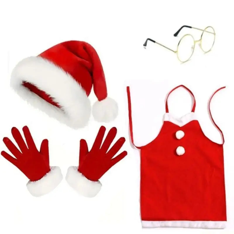 Kit Fantasia Papai Noel Adulto Com Avental E Óculos - 7 Peças, Avental Papai Noel Natalino Com Barba Gorro