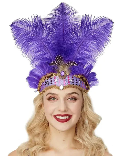 Fitas de cabelo para carnaval, acessórios de carnaval, fascinador de penas, máscara