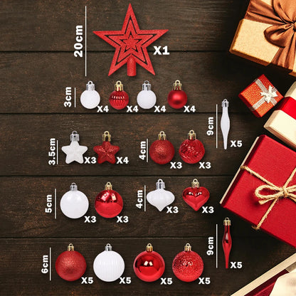 Bola de Natal 72 Peças de Enfeites de Bola de Natal Sortidos Decoração de Árvore de Natal