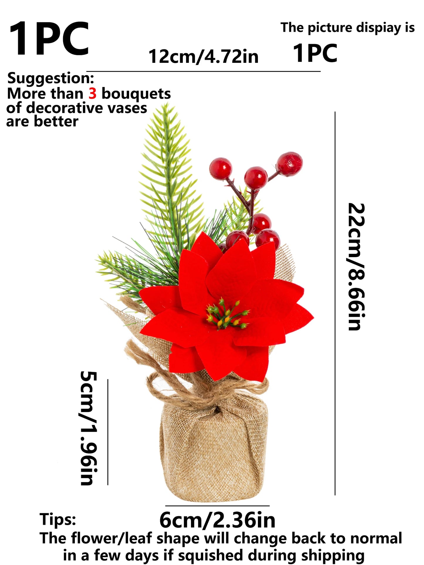 Vasos Árvores de Natal 1/3 Peças 23cm de Altura Pequenos Vasos de Árvores de Natal