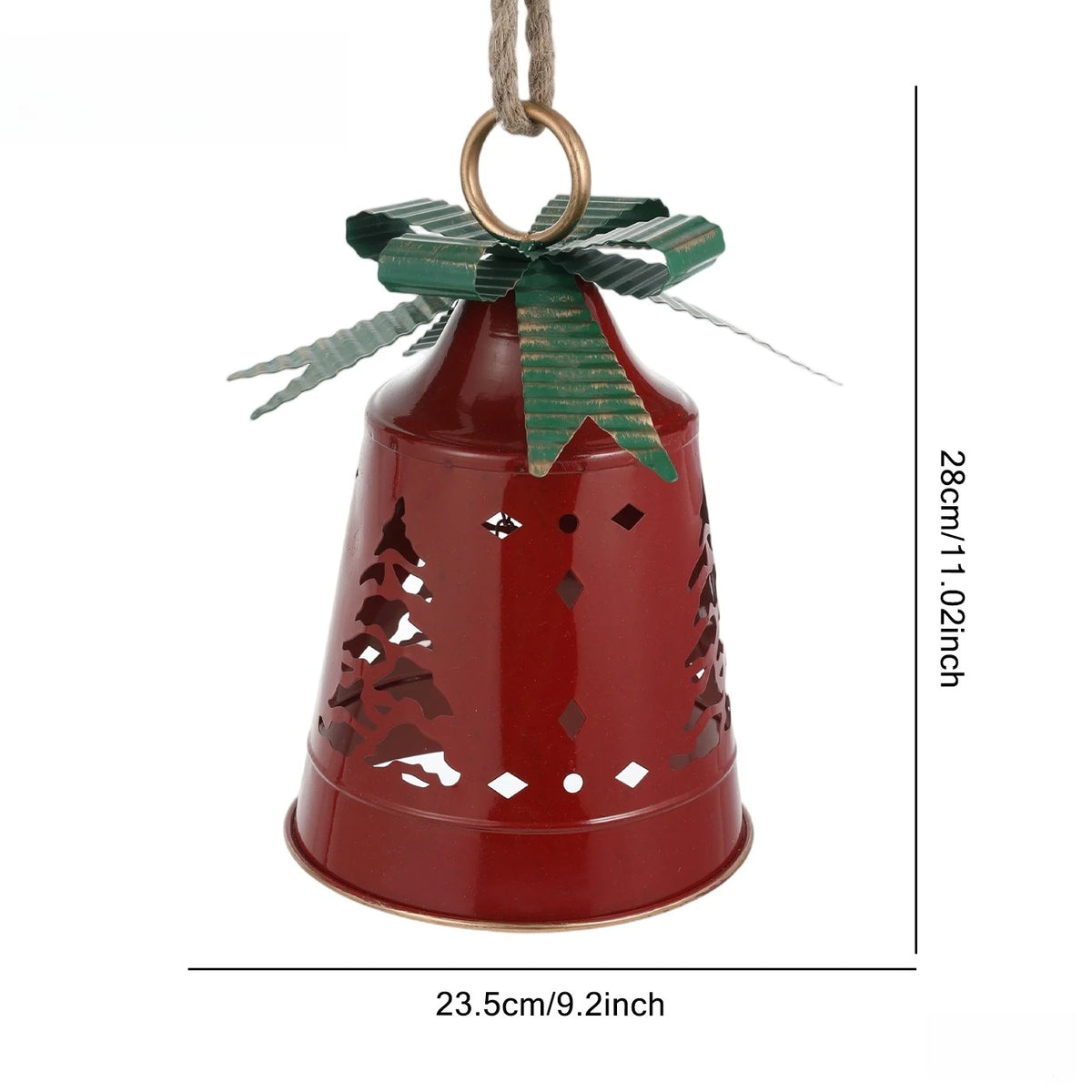 Sinos Decorativos de Natal em Ferro Forjado Resistente com Acabamento Rústico 29cm*11.42 Pol.