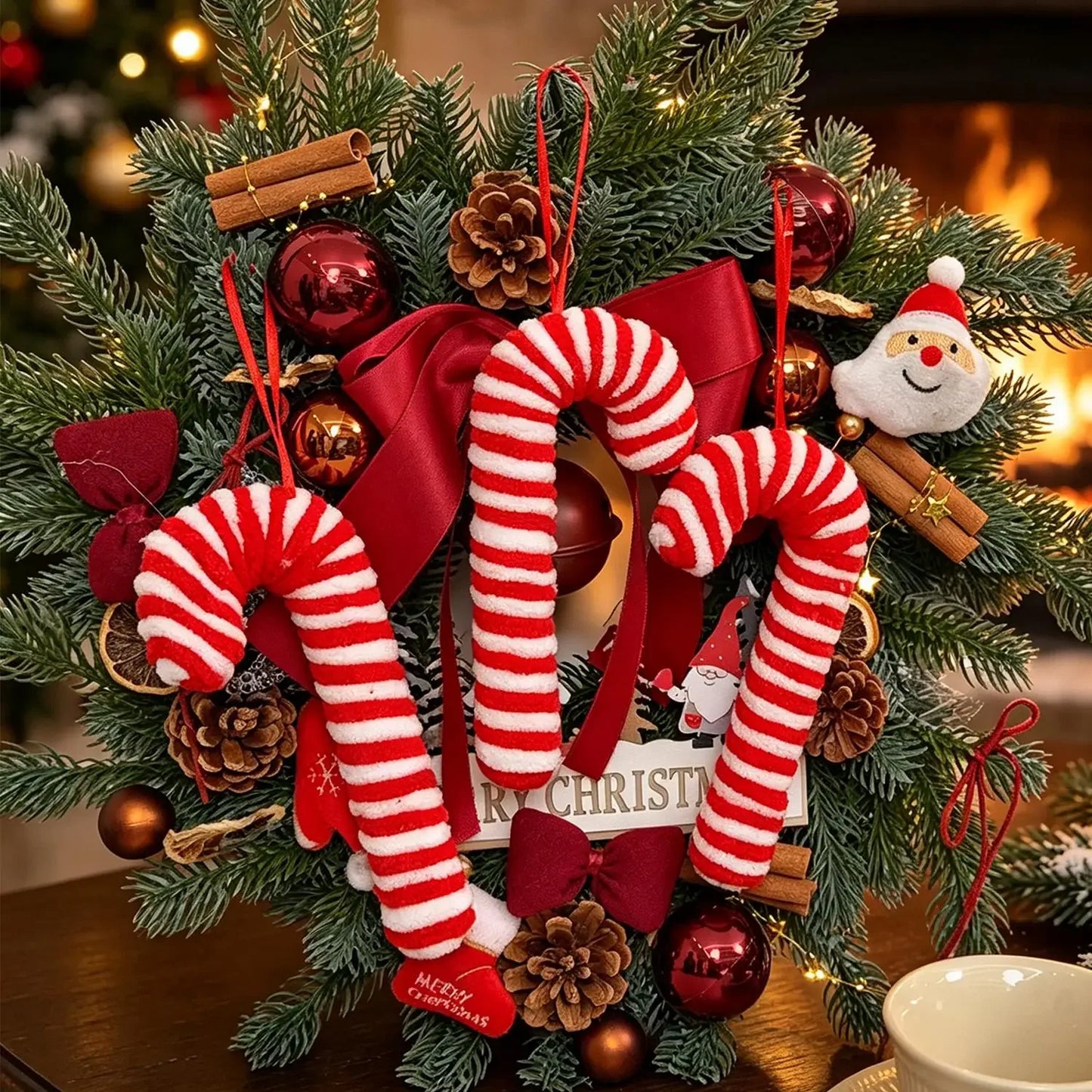 Enfeites de Natal em Forma de Bastão de Açúcar Vermelho 10 peças Sortidas 18cm Grande