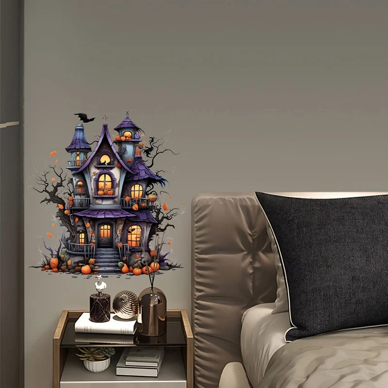 Adesivos Abóbora Castelo Halloween decalques de parede de abóbora de Halloween