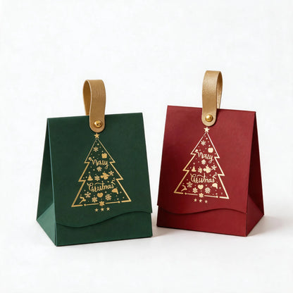 Caixas de Presente com Estampa de Árvore de Natal 12 Peças Alças de Couro Embalagem