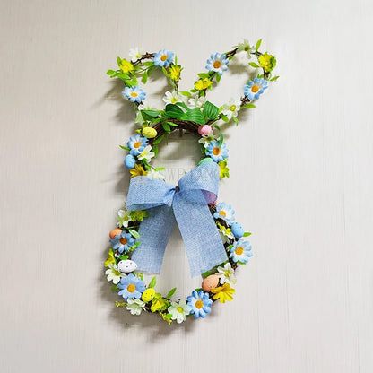 Guirlanda de coelho da páscoa de 63.5cm, coroa de flores artificiais em forma de coelho