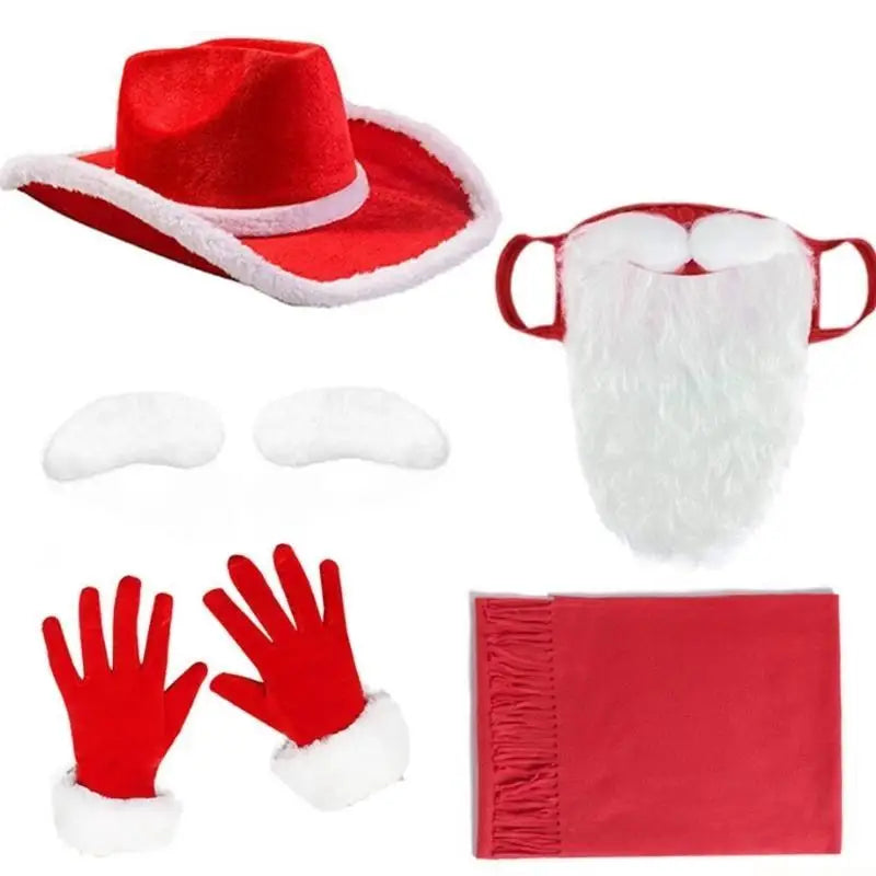 Kit Fantasia Papai Noel Adulto Com Avental E Óculos - 7 Peças, Avental Papai Noel Natalino Com Barba Gorro