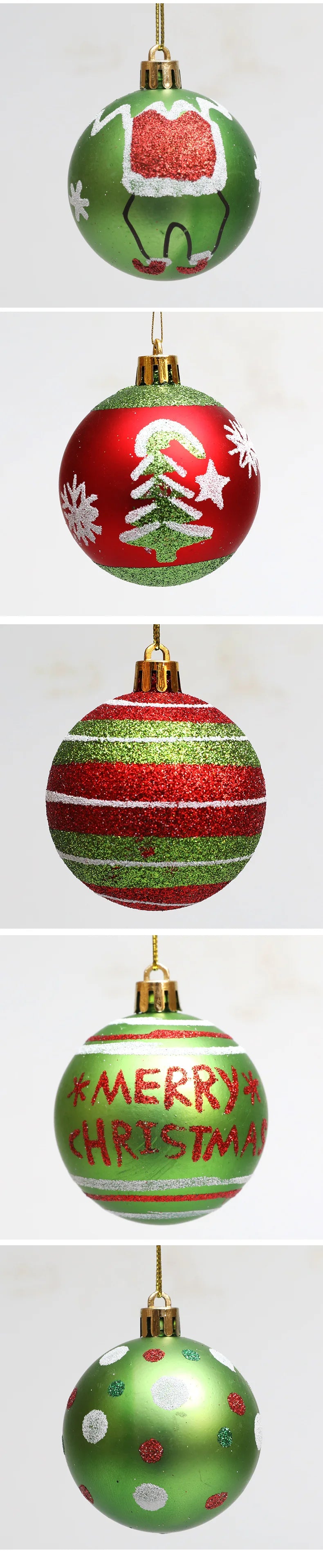 Bola de Natal Verde Branco Vermelho 6 Bolas de Natal Enfeite de 2,4 Polegadas Brilhantes