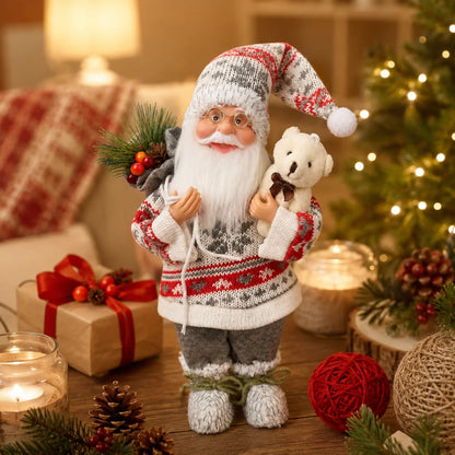 Papai Noel de Urso (Vermelho e Cinza) Enfeite de Natal Papai Noel Pé, Decoração Plástico