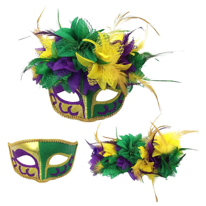 Bandanas de carnaval, roxo, amarelo, verde, penas falsas, para carnaval e máscara