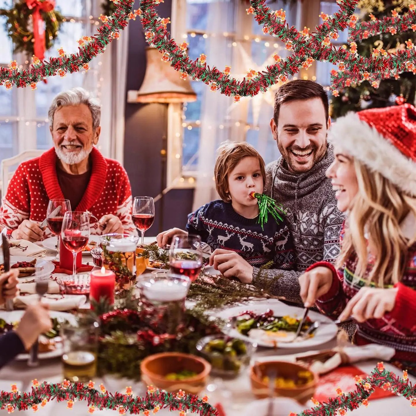 Guirlanda de Natal, serpentinas de Natal, enfeites, guirlanda de Natal, guirlanda corrimão