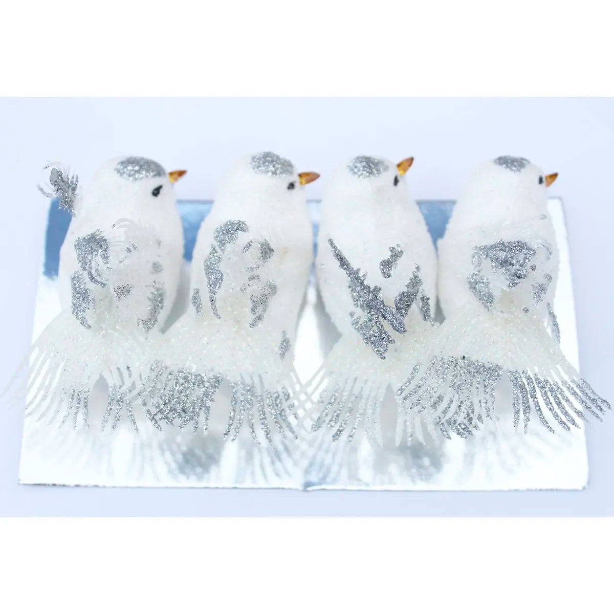 Kit 4 Decoração Natal Presilha Pássaro Branco com Glitter Pássaro Branco Árvore de Natal