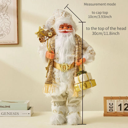 Coleção Colina dos Ventos 16 polegadas em pé branco e dourado Ho Papai Noel decoração