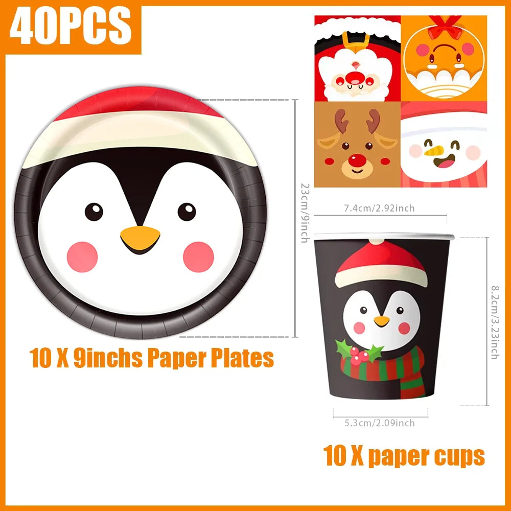 kits Enfeites Natal 40 Pratos Descartáveis Natal 23cm 40 peças 9 Polegadas Conjunto de Pratos Descartáveis