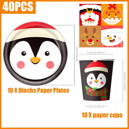 kits Enfeites Natal 40 Pratos Descartáveis Natal 23cm 40 peças 9 Polegadas Conjunto de Pratos Descartáveis