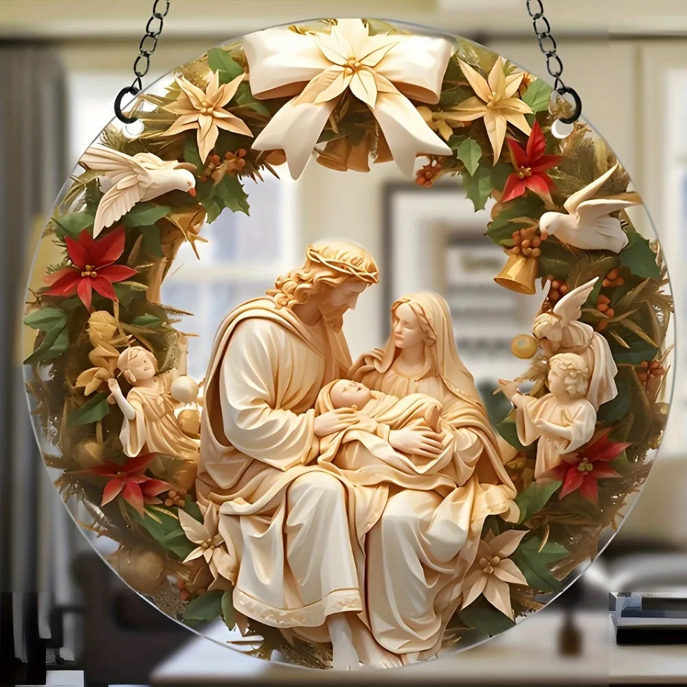 Guirlanda Natalina Enfeite De Porta Natal Sagrada Família 14.5cm