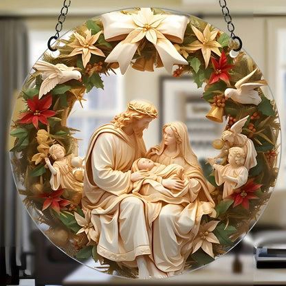 Guirlanda Natalina Enfeite De Porta Natal Sagrada Família 14.5cm