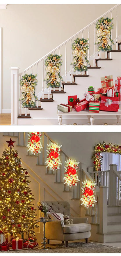 Guirlanda natalina com neve artificial Decoração de Natal Guirlanda Natal Porta Rattan