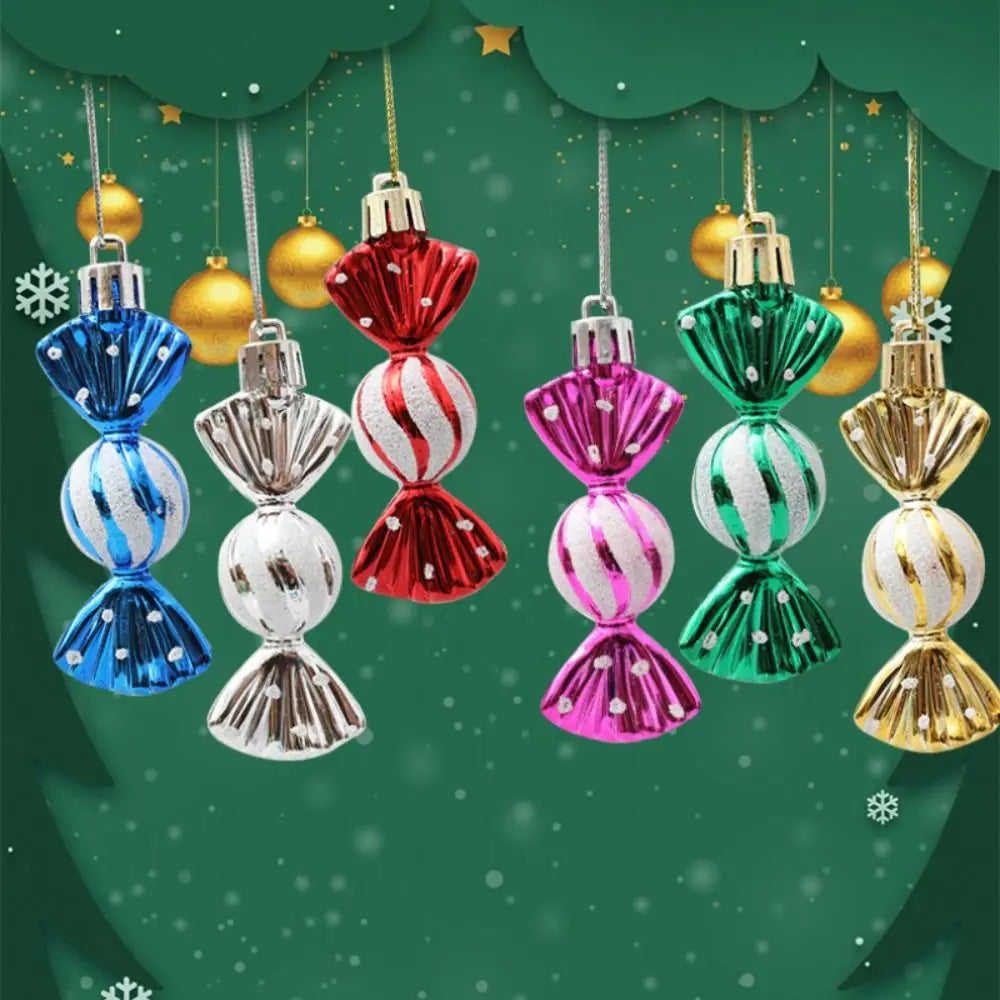 Bola de Natal e formato bala 6 peças leves doces cana decoração árvore natal ornamentos