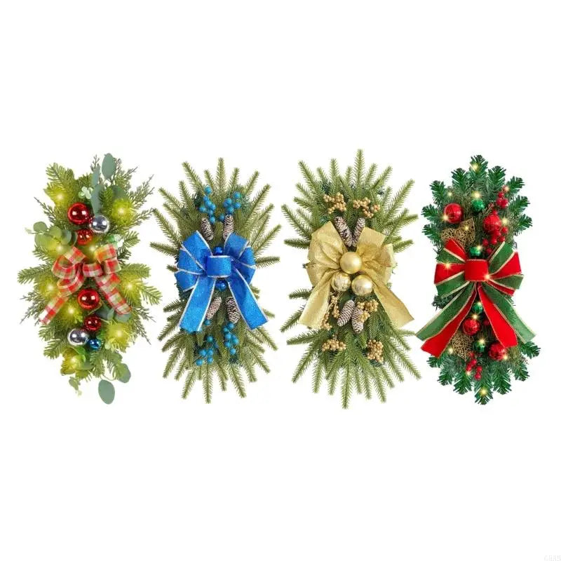 Guirlandas de Natal para corrimão de escada para porta da frente, guirlanda de LED