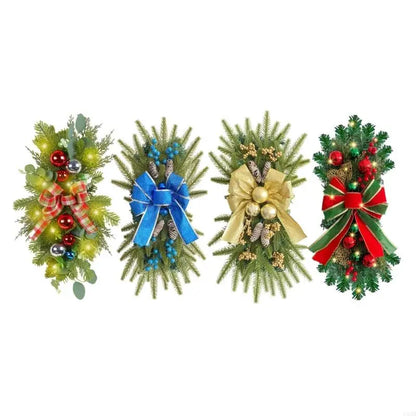 Guirlandas de Natal para corrimão de escada para porta da frente, guirlanda de LED