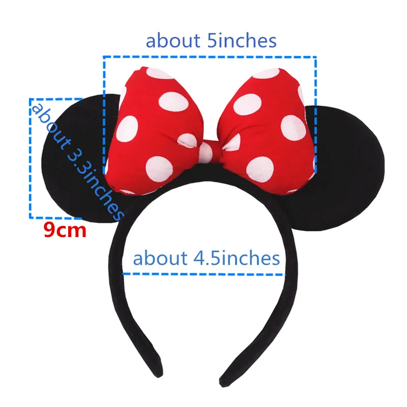 Tiara de orelhas de Disney iluminada de luxo com laço piscante e estampa de bolinhas