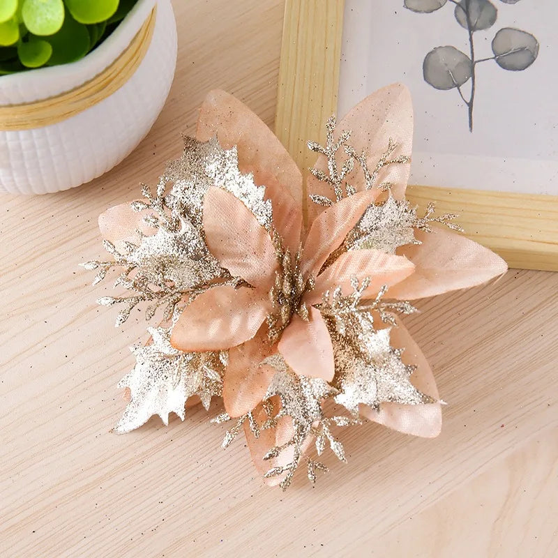 Flor de Poinsétia Artificial Conjunto de 5/10/20 peças Flores para Decoração de Árvore de Natal e Guirlanda