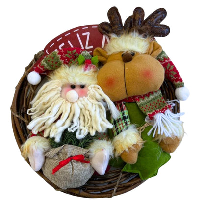 Guirlanda Natal Decorativa Poliéster Papai Noel e Rena, Enfeite Natal Papai Noel 36cm*36cm