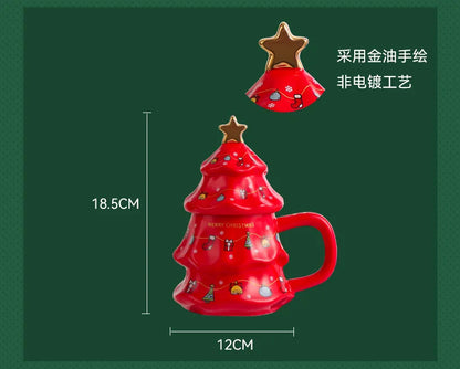 Canecas de Cerâmica em Formato de Árvore Natal Tampa e Detalhes Coloridos Capacidade/*401ml*500ml