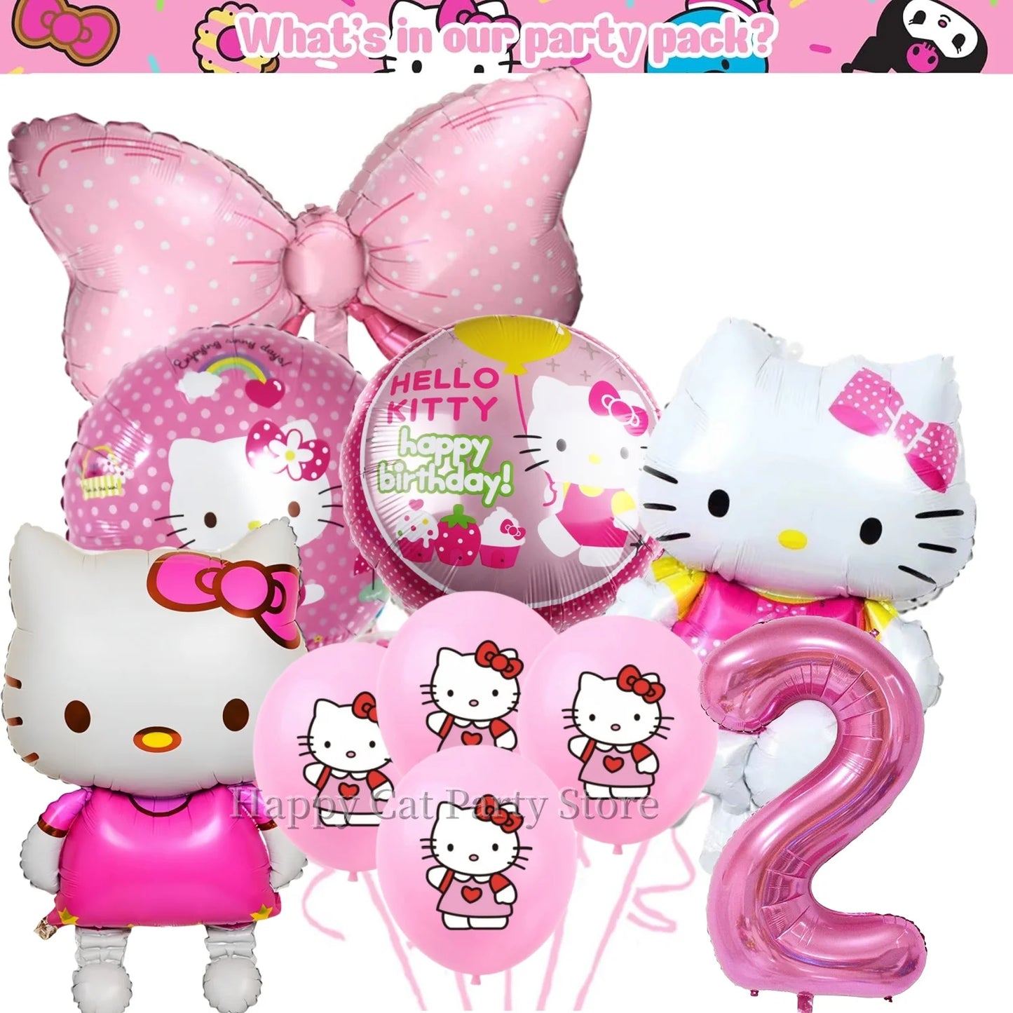 Kit de hello kitty para decoração de festa de aniversário de Kitt - 217 peças, incluindo top