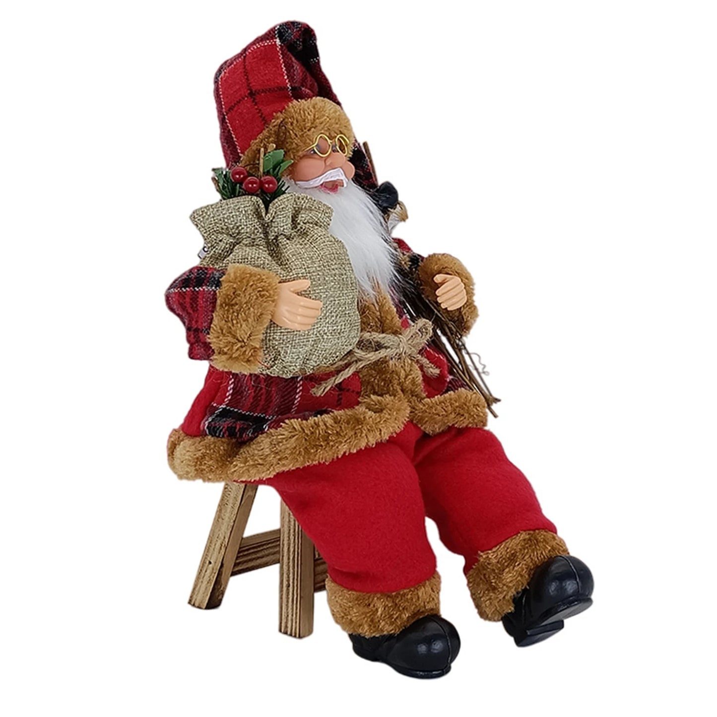 Boneco Papai Noel Casaco 30cm Enfeite Natalino Luxo Decoração Premium