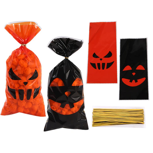 50 peças de sacos decorativos para lembrancinhas de festa de Halloween pretos