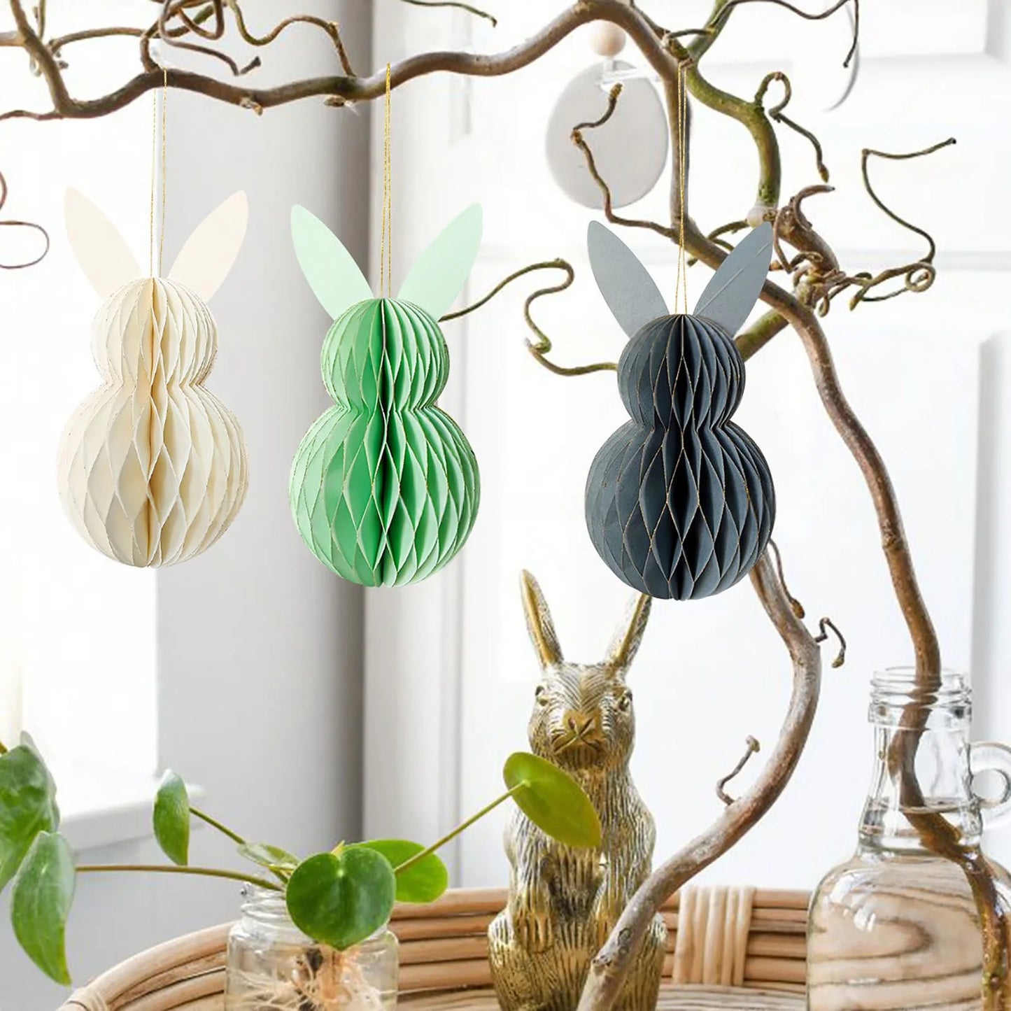 Coelho da Páscoa de Papel Conjunto de 3 peças de bolas de favo de mel para decoração