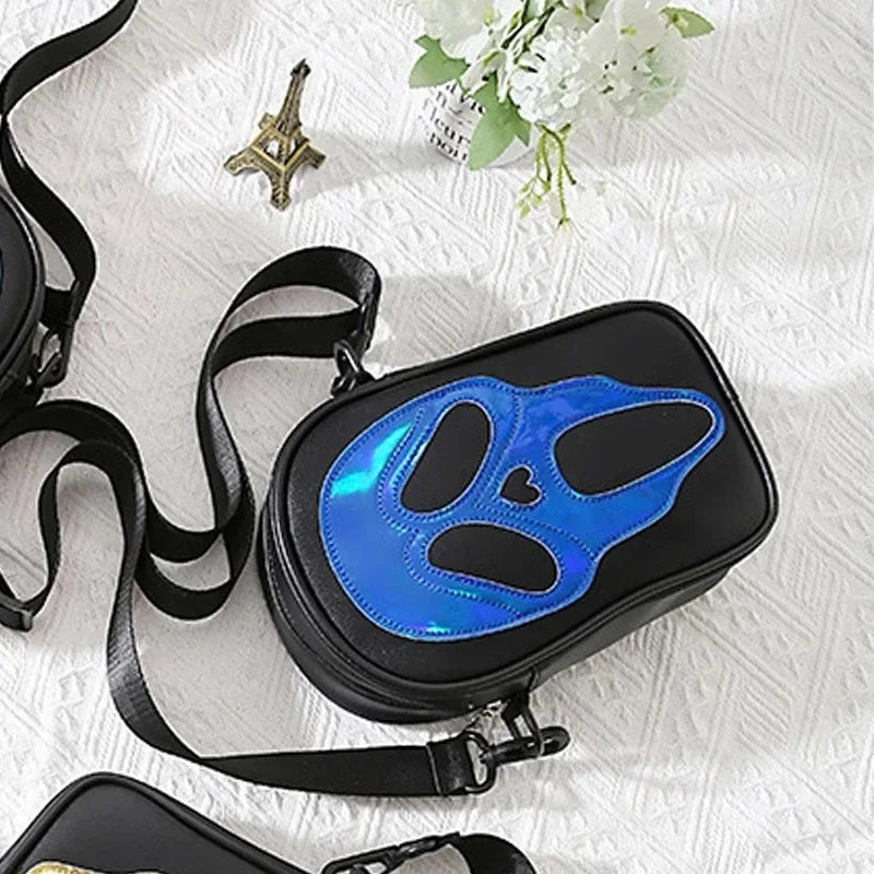 Bolsa transversal com rosto de fantasma refletivo de Halloween para mulheres e homens