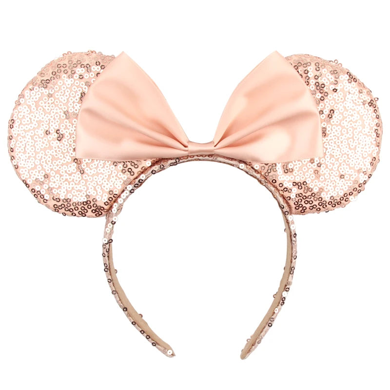 Tiara de orelhas de Disney iluminada de luxo com laço piscante e estampa de bolinhas