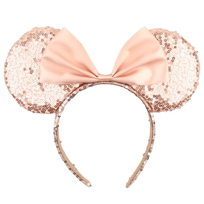 Tiara de orelhas de Disney iluminada de luxo com laço piscante e estampa de bolinhas