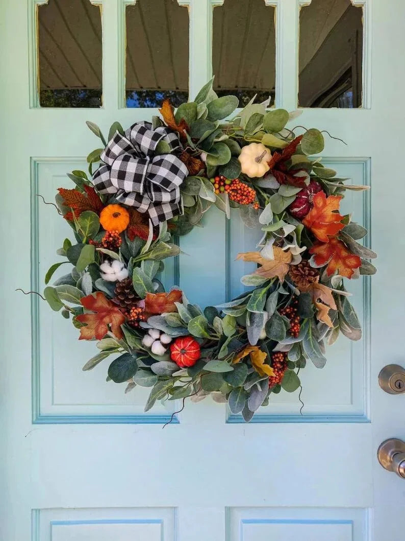 Guirlandas de outono de 50 cm para porta da frente externa, guirlanda de abóbora