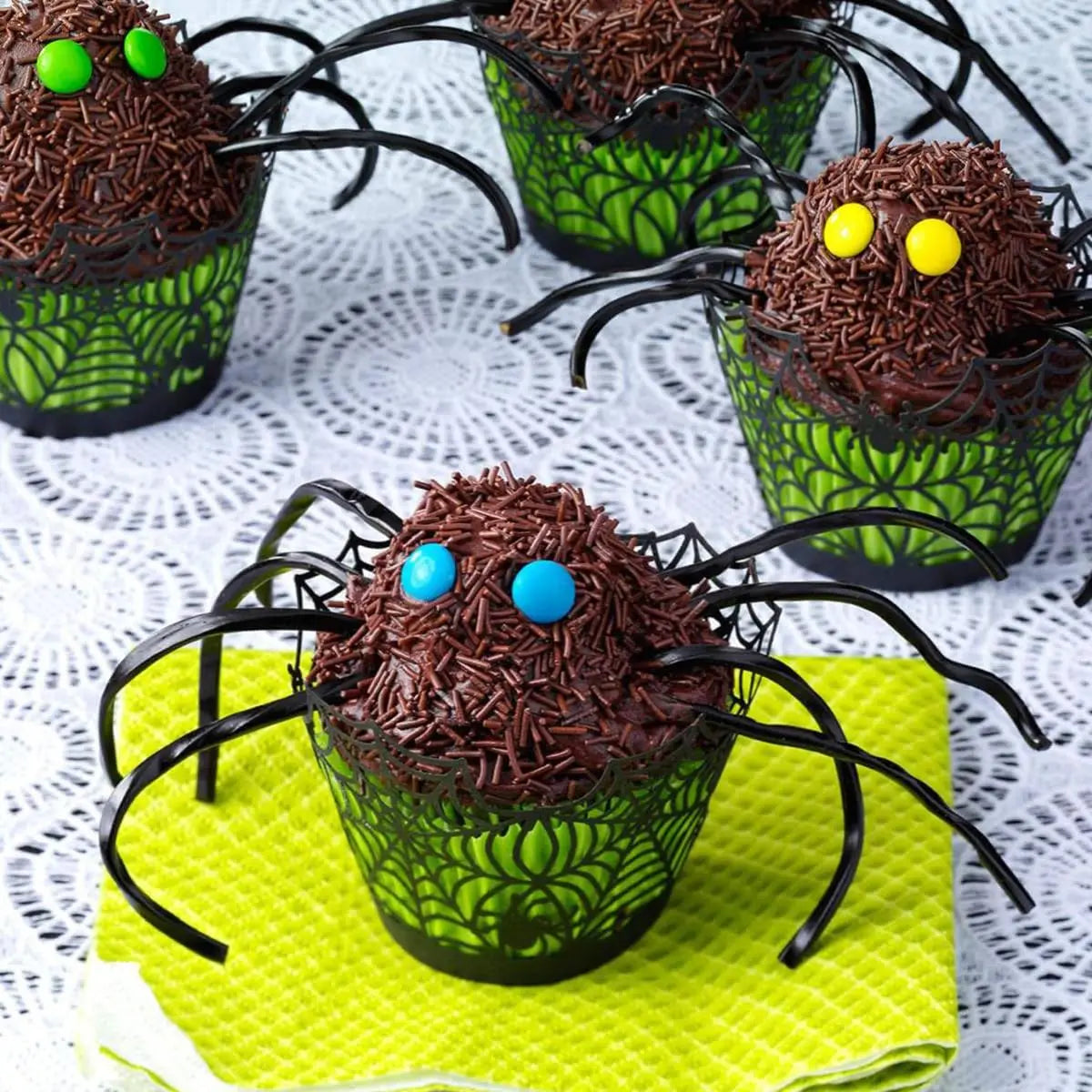 Cesta Formato Teia Aranha Embalagens cupcake, pacote com 48 teias aranha Halloween