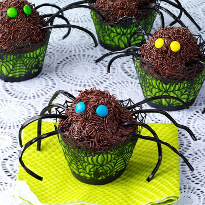Cesta Formato Teia Aranha Embalagens cupcake, pacote com 48 teias aranha Halloween
