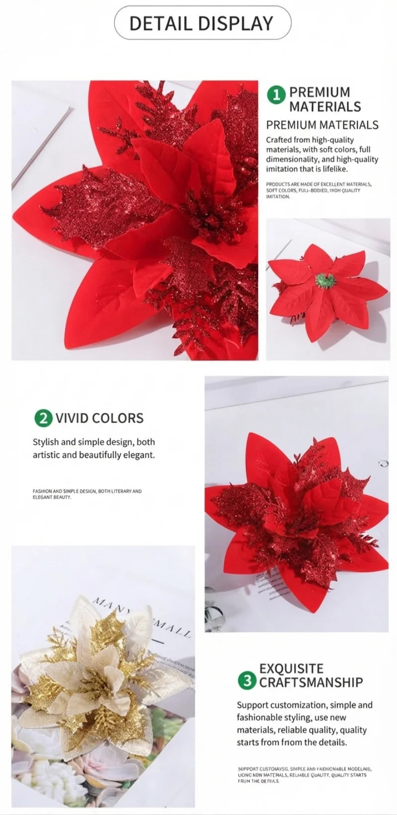 Flor de Poinsétia Artificial Conjunto de 5/10/20 peças Flores para Decoração de Árvore de Natal e Guirlanda