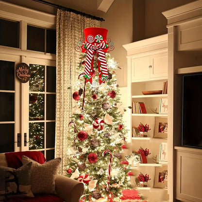 Ponteira Decorativa Árvore de Natal, Enfeite de Árvore Natalina Chapéu Vermelho com Bengalas