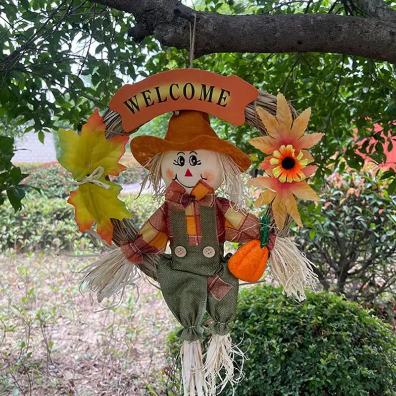 Enfeite Espantalho Abóbora Bem-vindo 35Cm Dia das  festival de animação(verde)