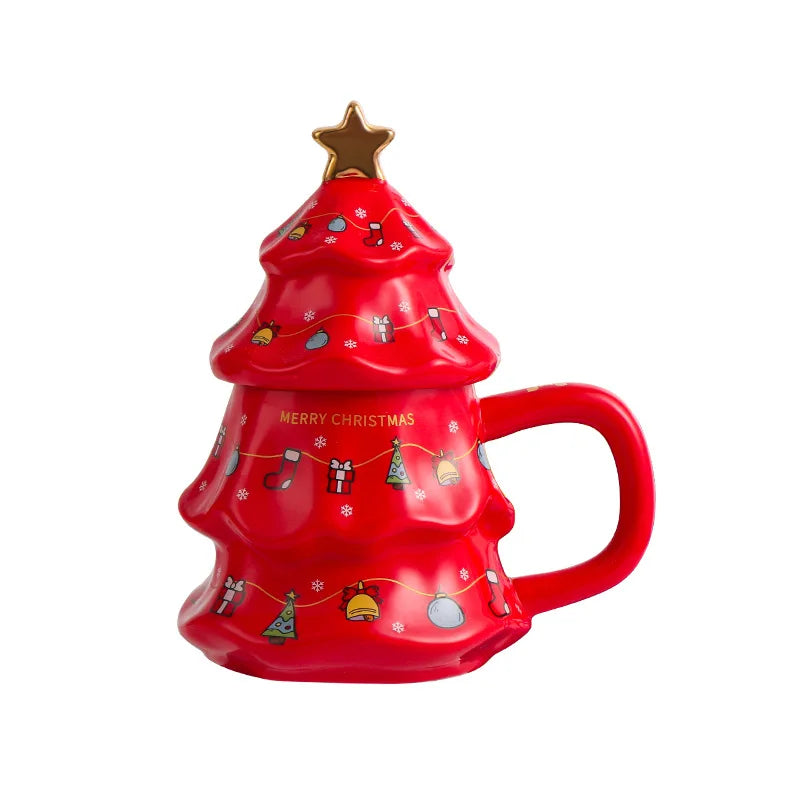 Canecas de Cerâmica em Formato de Árvore Natal Tampa e Detalhes Coloridos Capacidade/*401ml*500ml