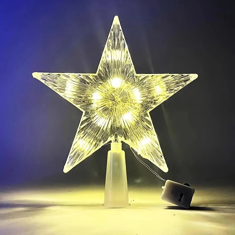 Estrela Ponteira para Árvore de Natal Colorida LED, 15 cm, Pisca-Pisca