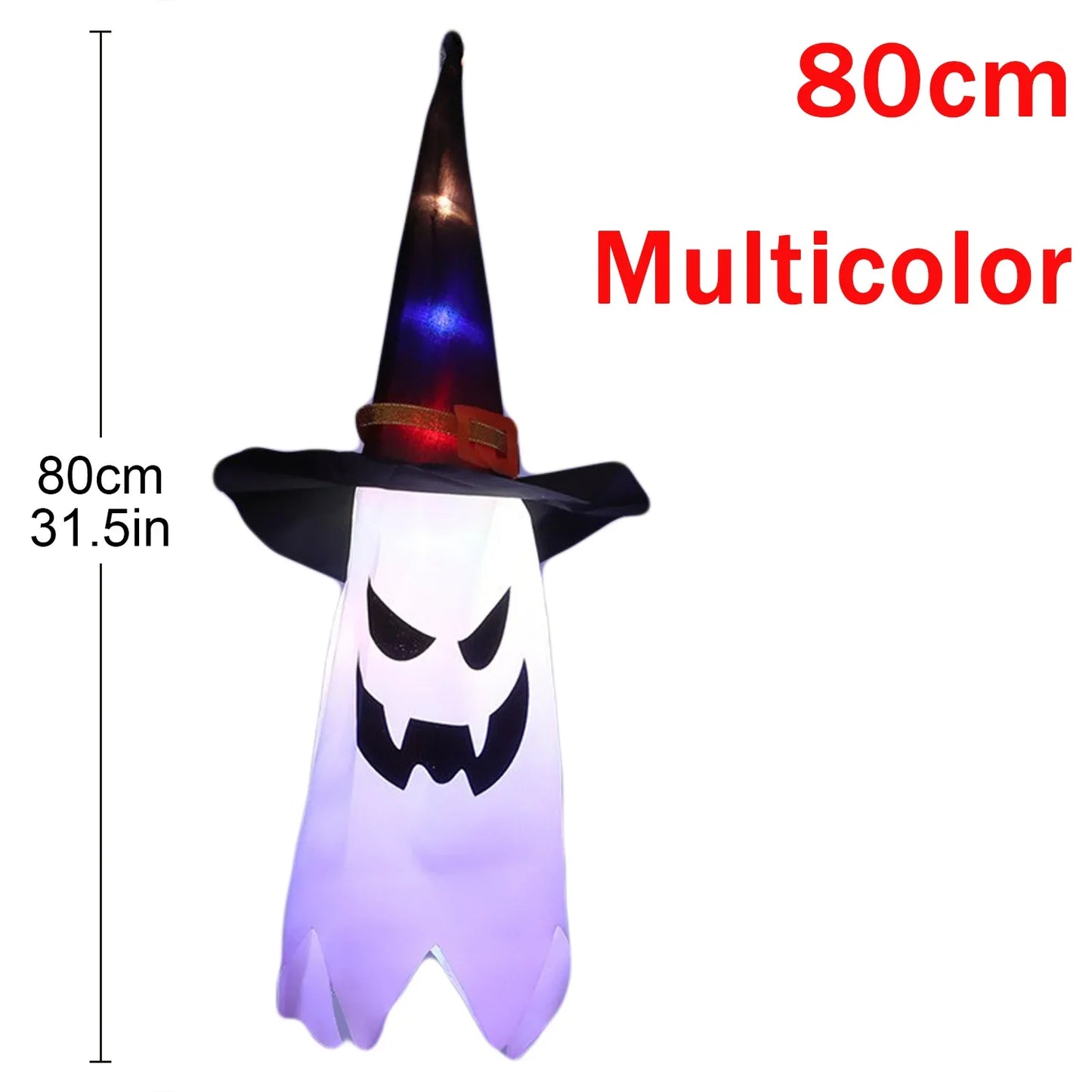 10 Peças de decoração suspensa de Halloween, chapéus de bruxa fantasma iluminados