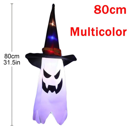 10 Peças de decoração suspensa de Halloween, chapéus de bruxa fantasma iluminados