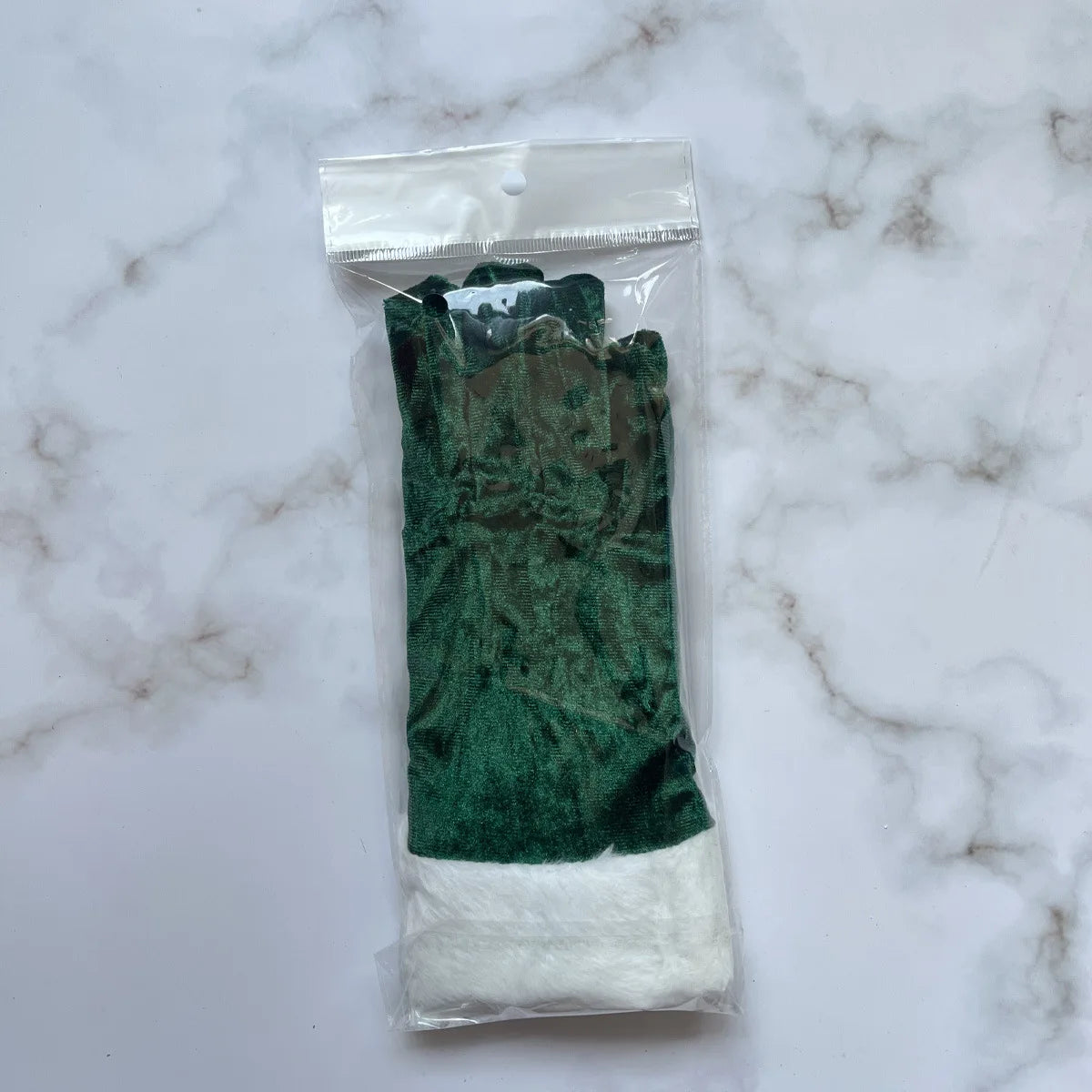 Luva de Natal para Fantasia Papai Noel Veludo com Pelo Branco, Par de Luvas Papai Noel Luxo Aveludada